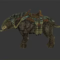 Heavy Armored Mythical Creature Mount With Leather Saddle Sharp Tusks And Metal Plates
